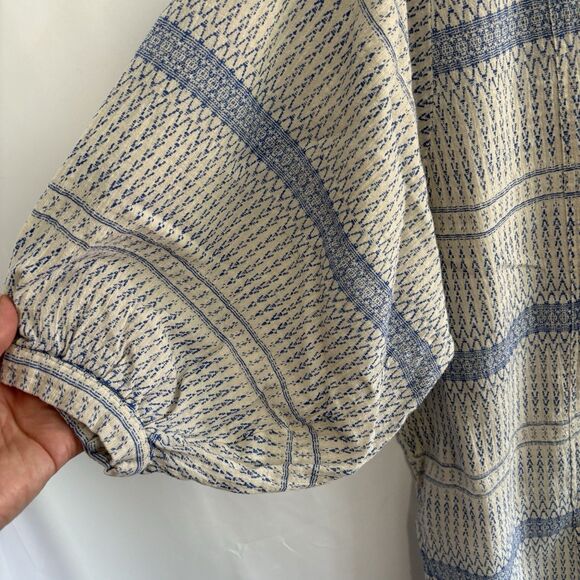 Maeve Anthropologie Lena Yarn Dye Off White Blue Oversized Boho Top Sz Small - Picture 8 of 9